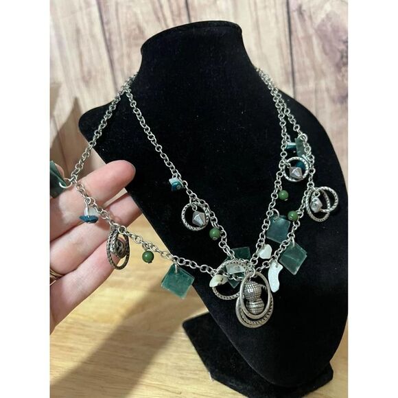 Woman’s Multilayer Teal and Silver Dangles Necklace - Picture 5 of 8